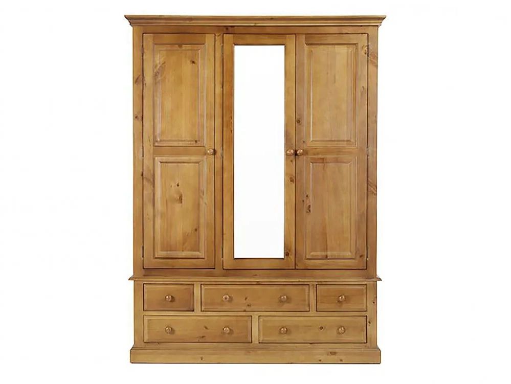 Archers Berwick 3 Door 5 Drawer Pine Wooden Triple Mirrored Wardrobe (part  Assembled) Intended For Triple Mirrored Wardrobes (View 15 of 20)