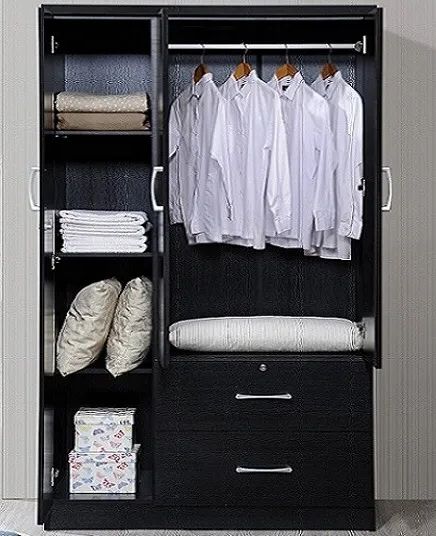 Armoire Wardrobe Bedroom Closet Black Wood Storage Cabinet Hanging Rod  Shelves | Ebay In Black Wood Wardrobes (View 8 of 20)