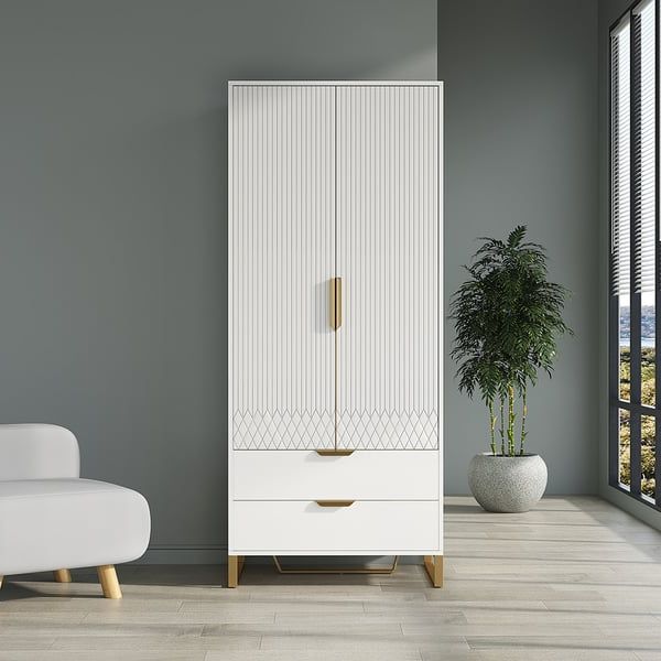Aro Modern White Tall Wardrobe With Storage Bedroom Clothing Armoire Homary For White Wardrobes With Drawers (View 8 of 20)