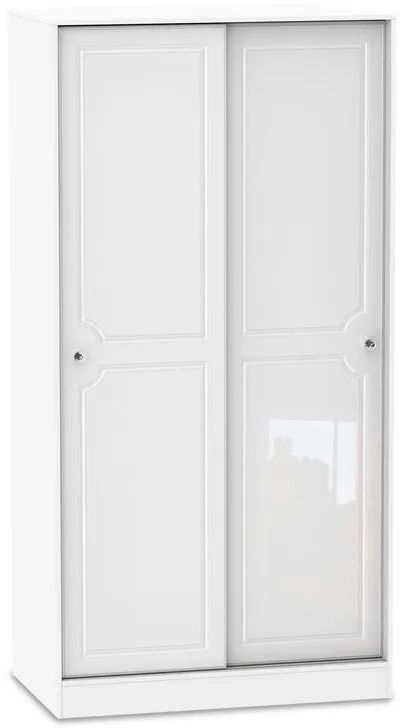 Asc Quartz White High Gloss Sliding Door Double Wardrobe (part Assembled) With Regard To White Double Wardrobes (Gallery 20 of 20)