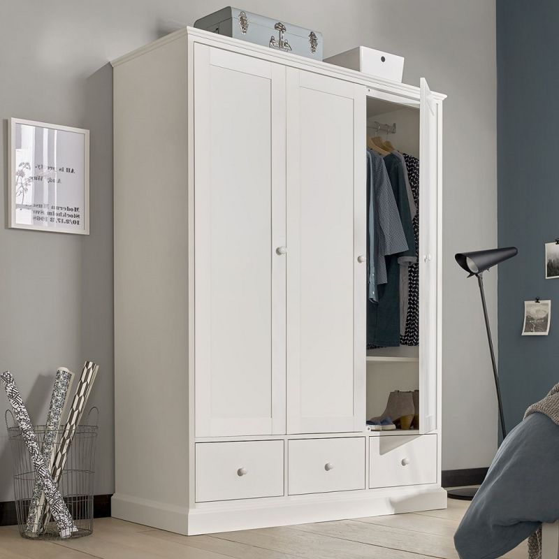 Ashby White Painted Triple Wardrobe With Drawer | Oak Furniture Uk Inside Cheap White Wardrobes (Gallery 17 of 21)