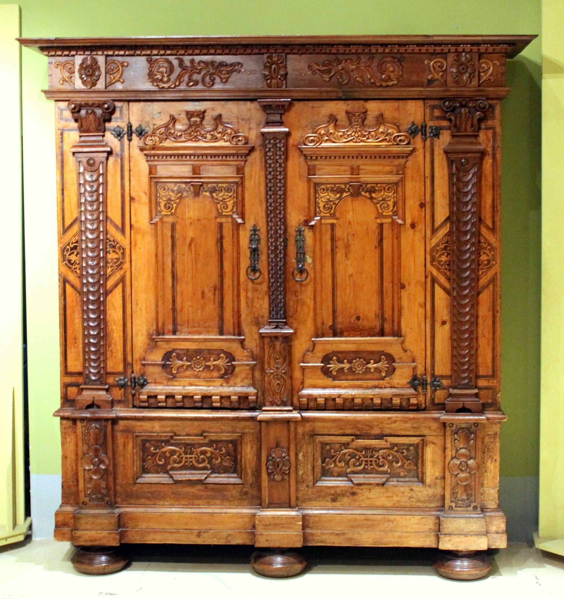 Austrian Baroque Two Doors Walnut Wood, Birch, Rosewood Wardrobe Cabinet Intended For Baroque Wardrobes (Gallery 20 of 20)