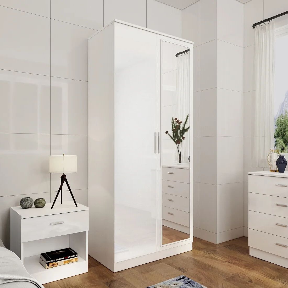 Bedroom Furniture High Gloss 2 Doors Wardrobe Storage Cupboard With Hanging  Rail | Ebay Inside Cheap White Wardrobes Sets (View 11 of 20)