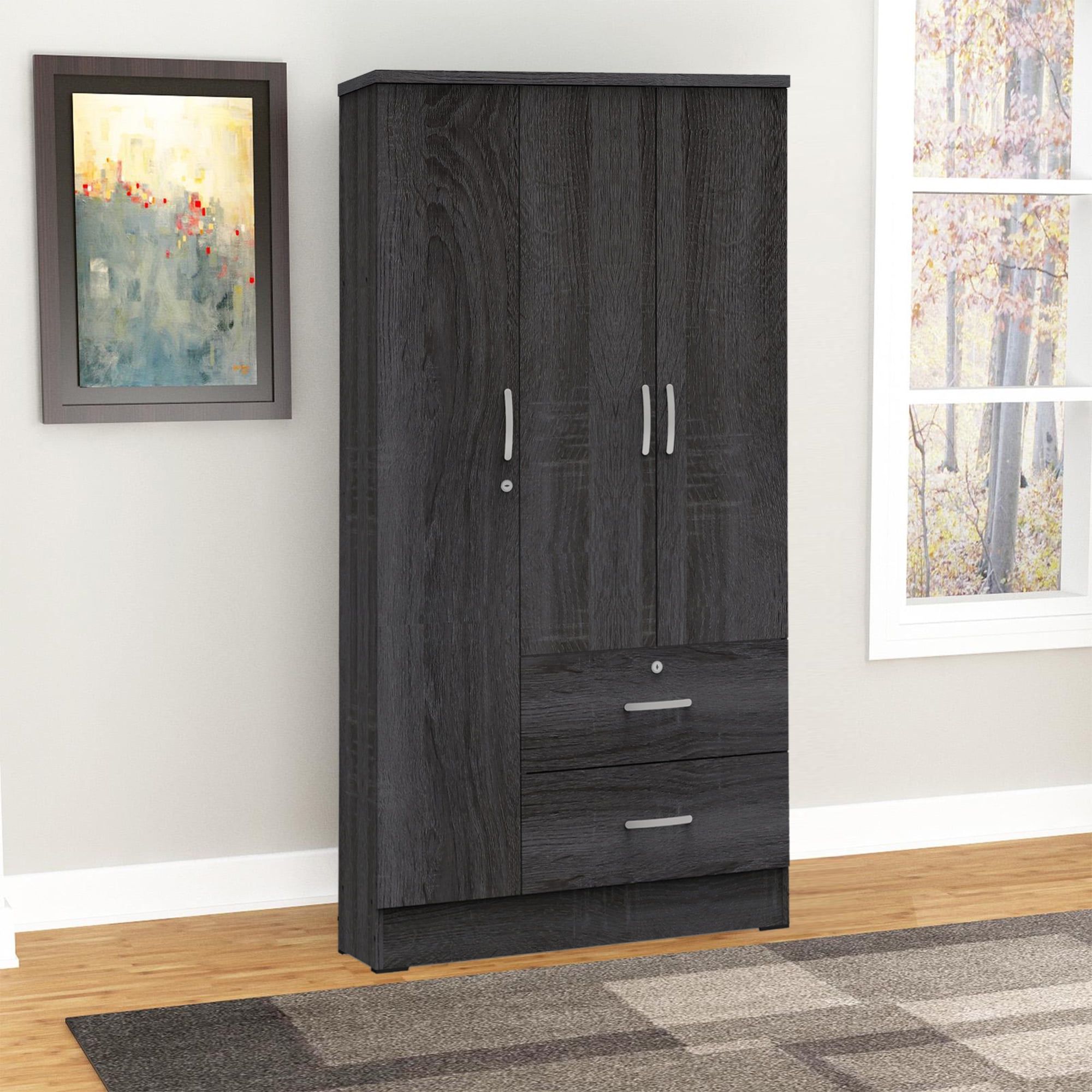 Better Home Products Symphony Wardrobe Armoire Closet With Two Drawers  Mahogany – Walmart Throughout Cameo 2 Door Wardrobes (View 14 of 20)