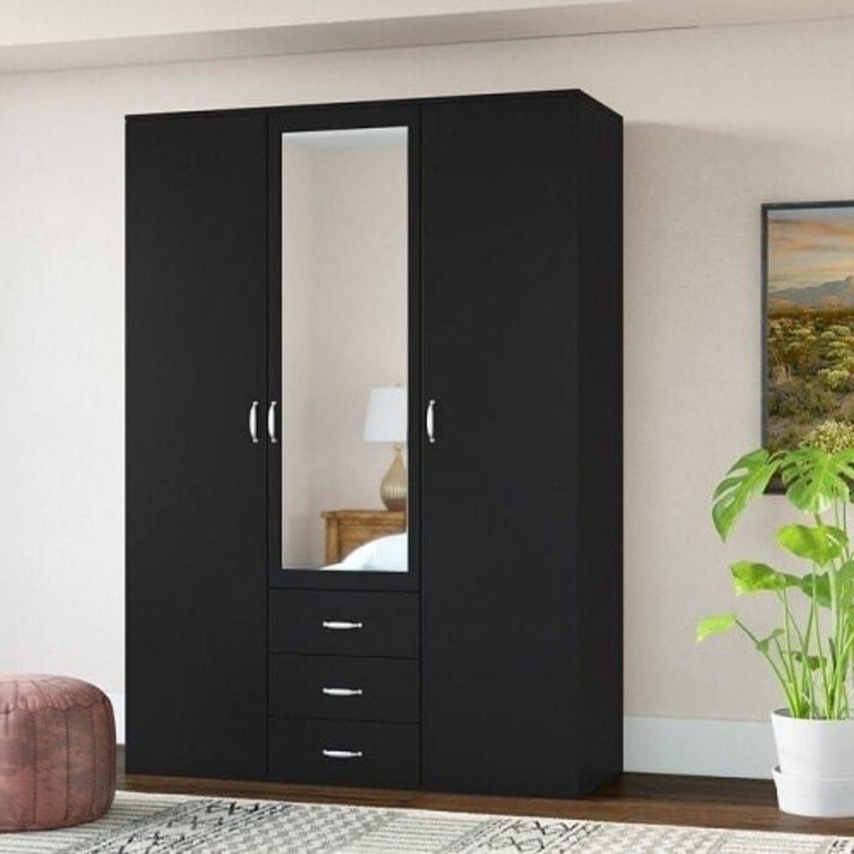 Beyond 3 Door Wardrobe With 3 Drawer And Mirror Black | Konga Online  Shopping Inside Wardrobes With 3 Drawers (View 7 of 20)