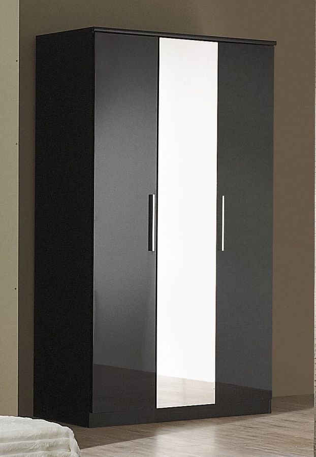 Black High Gloss 3 Door Wardrobe – Homegenies For Black High Gloss Wardrobes (View 15 of 20)