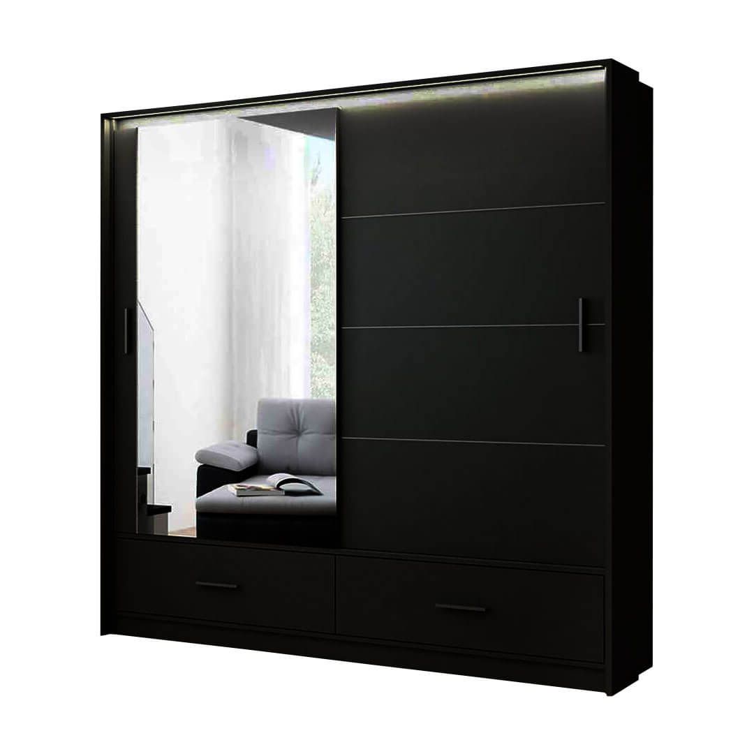 Black High Gloss Sliding Mirror Door Marsylia Wardrobe – Soft Touch Beds With Regard To Black Gloss Mirror Wardrobes (View 14 of 14)