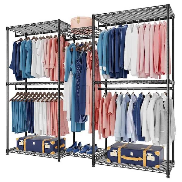 Black Metal Garment Clothes Rack With Shelves 74.8 In. W X 76.8 In. H Rack 265  – The Home Depot With Regard To Clothes Rack Wardrobes (Gallery 17 of 20)