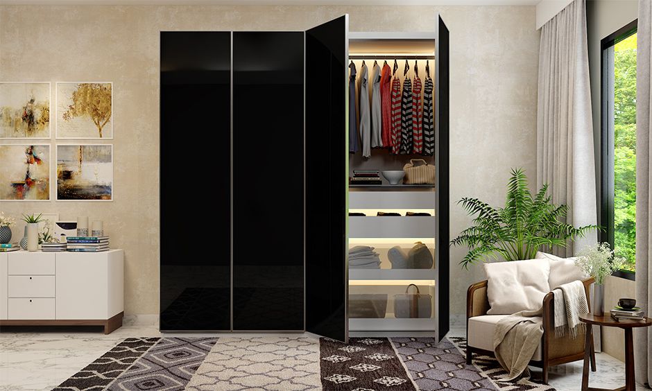 Black Wardrobe Design Ideas For Your Bedroom | Designcafe For Black Wardrobes With Mirror (Gallery 15 of 20)