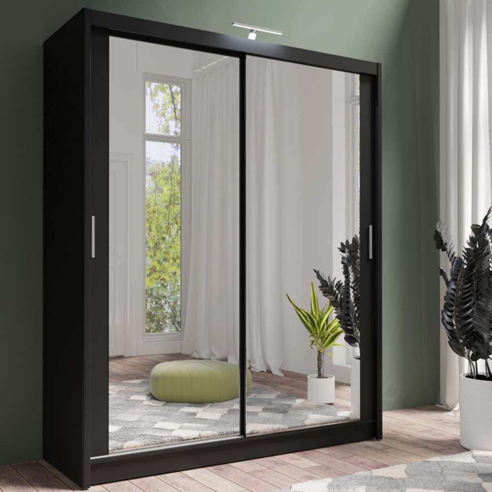 Black Wardrobe With Sliding Door & Mirrors Inside Black Wardrobes With Mirror (View 2 of 20)