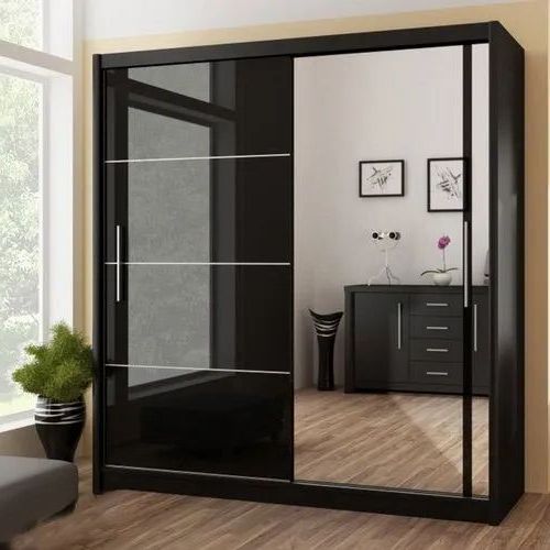 Black Wooden And Glass Sliding Door Modular Wardrobe, For Home With Regard To Black Sliding Wardrobes (Gallery 20 of 20)