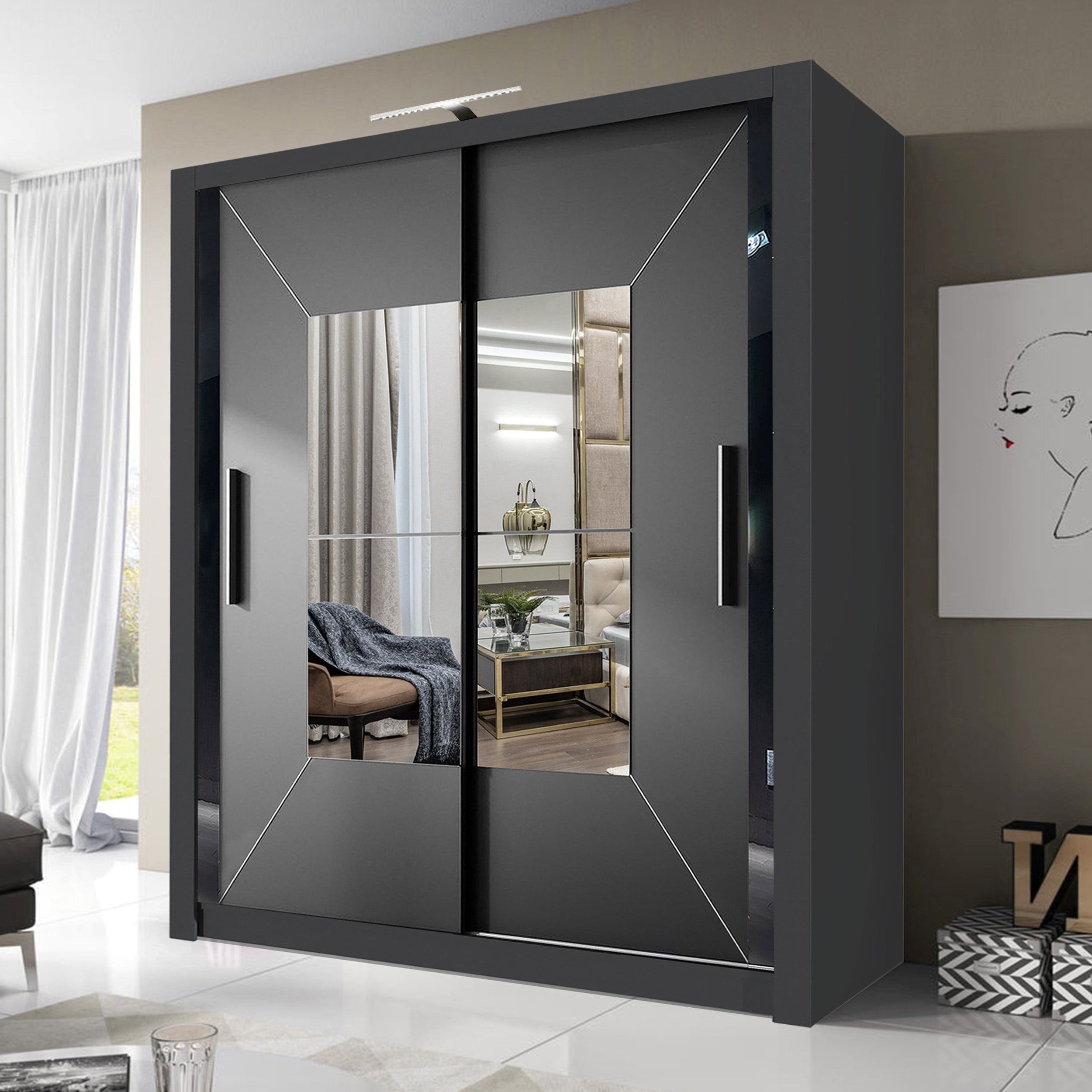 Blisswood Modern Sliding Mirrored Wardrobe, 203cm | Wardrobe Interior  Design, Wardrobe Design Bedroom, Sliding Door Wardrobe Designs Within Black Wardrobes With Mirror (Gallery 8 of 20)