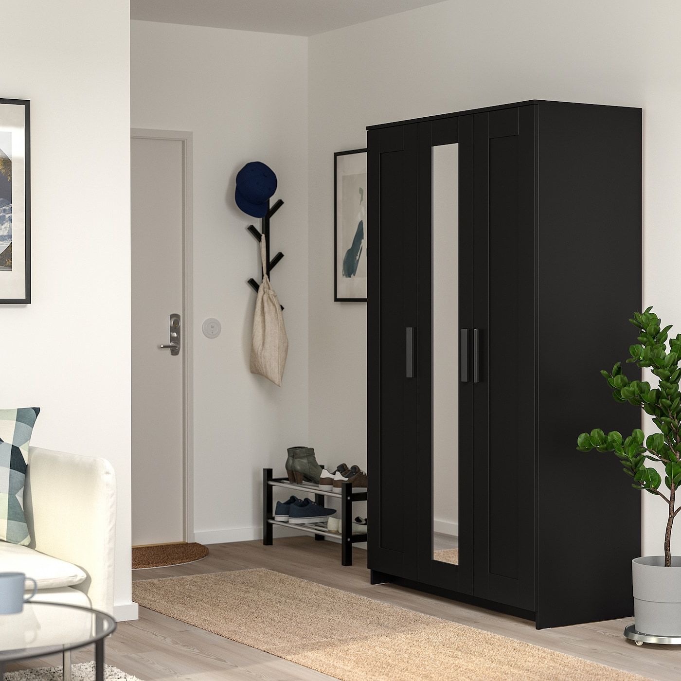 Brimnes Wardrobe With 3 Doors, Black, 46x743/4" – Ikea Pertaining To Three Door Wardrobes With Mirror (View 11 of 20)