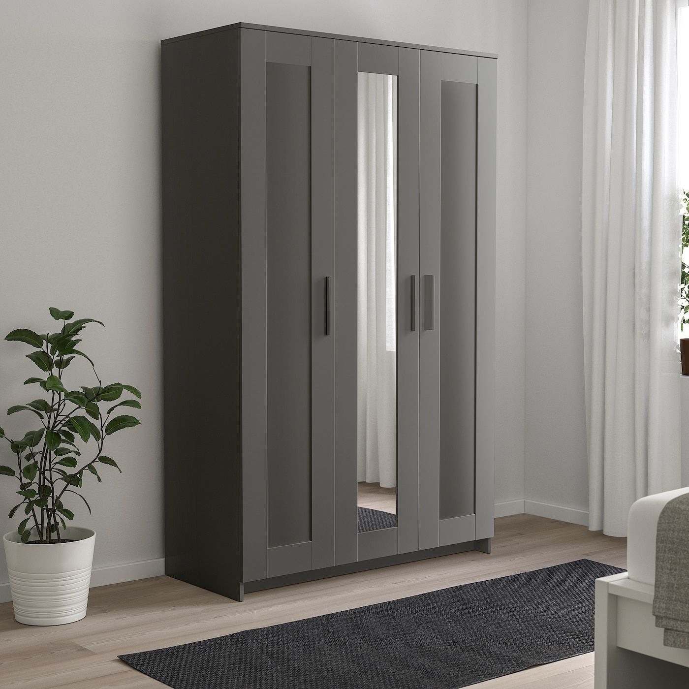 Brimnes Wardrobe With 3 Doors, Gray, 46 1/8x74 3/4" – Ikea With Regard To Three Door Wardrobes With Mirror (View 8 of 20)