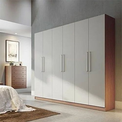 Bts Hinged 6 Door White Wooden Wardrobe, For Home Intended For 6 Doors Wardrobes (Gallery 17 of 20)
