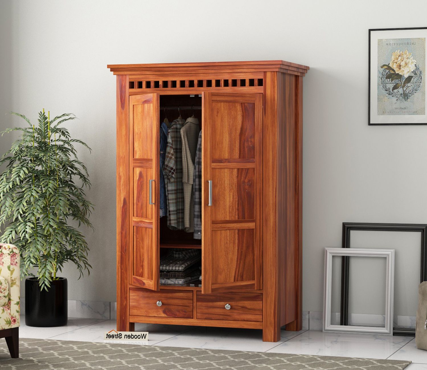 Buy Adolph Medium Size Wardrobe (honey Finish) Online In India At Best  Price – Modern Wardrobes – Bedroom Cabinets – Storage Furniture – Furniture  – Wooden Street Product With Medium Size Wardrobes (Gallery 1 of 20)