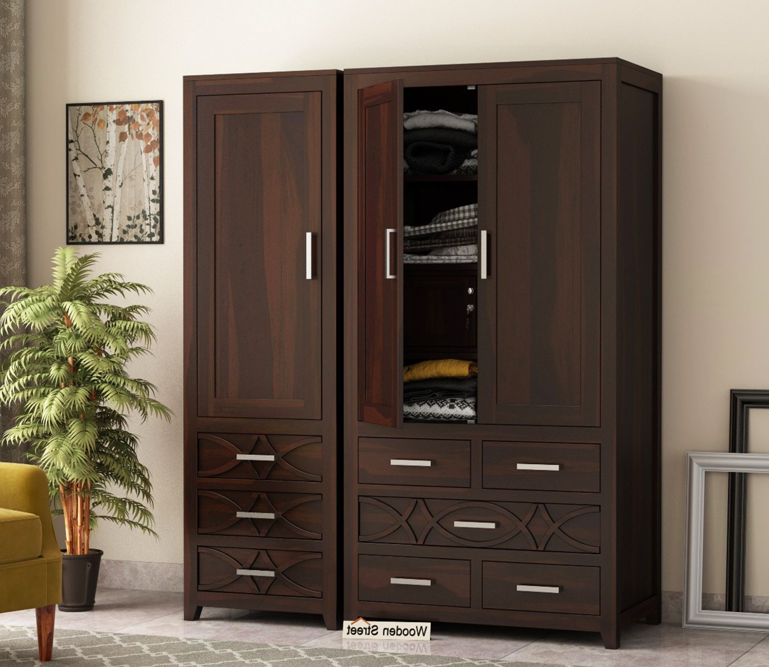 Buy Allan Sheesham Wood 3 Door Wardrobe (walnut Finish) Online In India At  Best Price – Modern Wardrobes – Bedroom Cabinets – Storage Furniture –  Furniture – Wooden Street Product Pertaining To Cheap Wood Wardrobes (View 12 of 20)