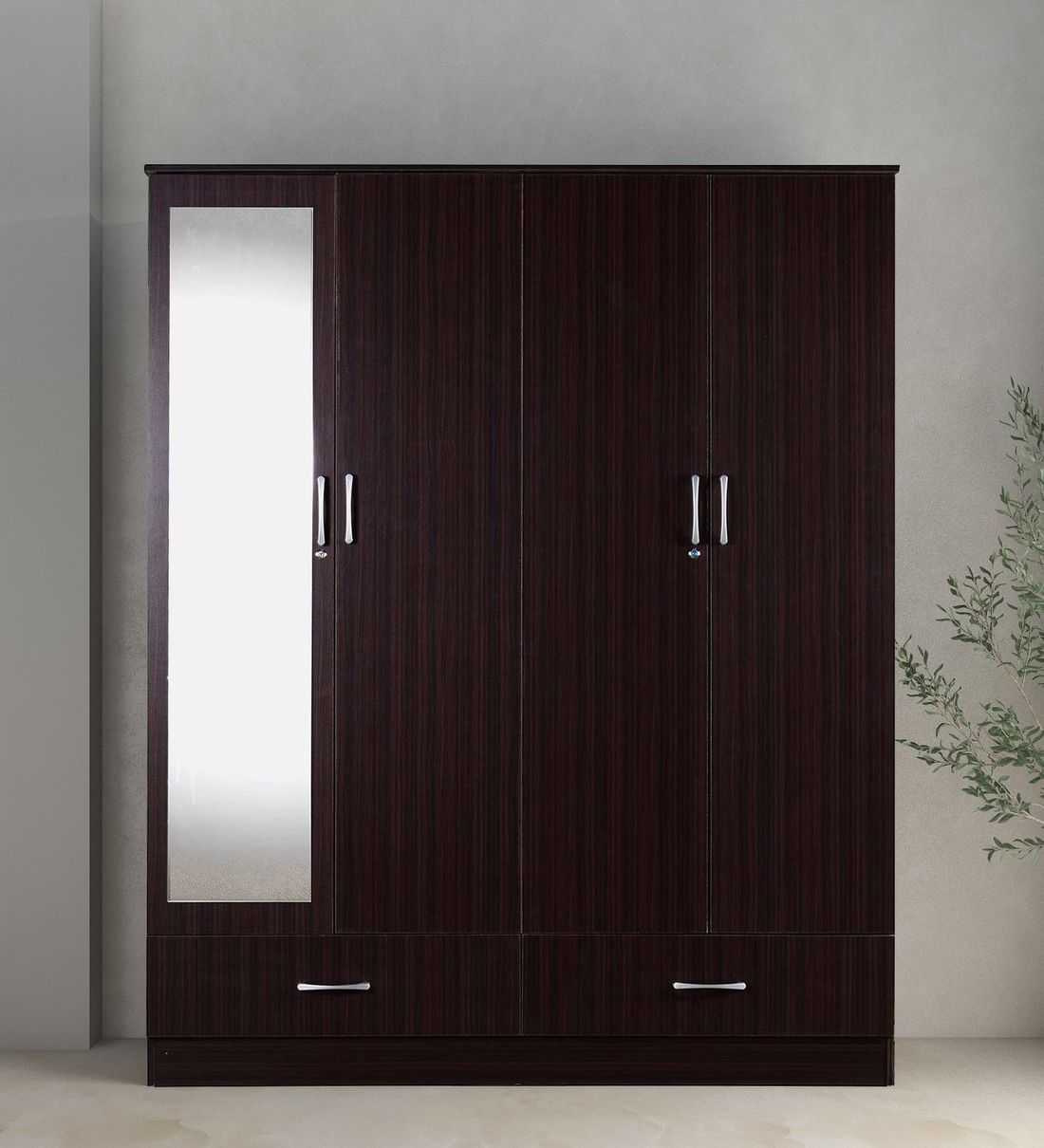 Buy Andes 4 Door Wardrobe With Mirror & Lock + Drawers In Wenge Finish At  29% Offmintwud From Pepperfry | Pepperfry With 4 Door Wardrobes With Mirror And Drawers (Gallery 17 of 20)