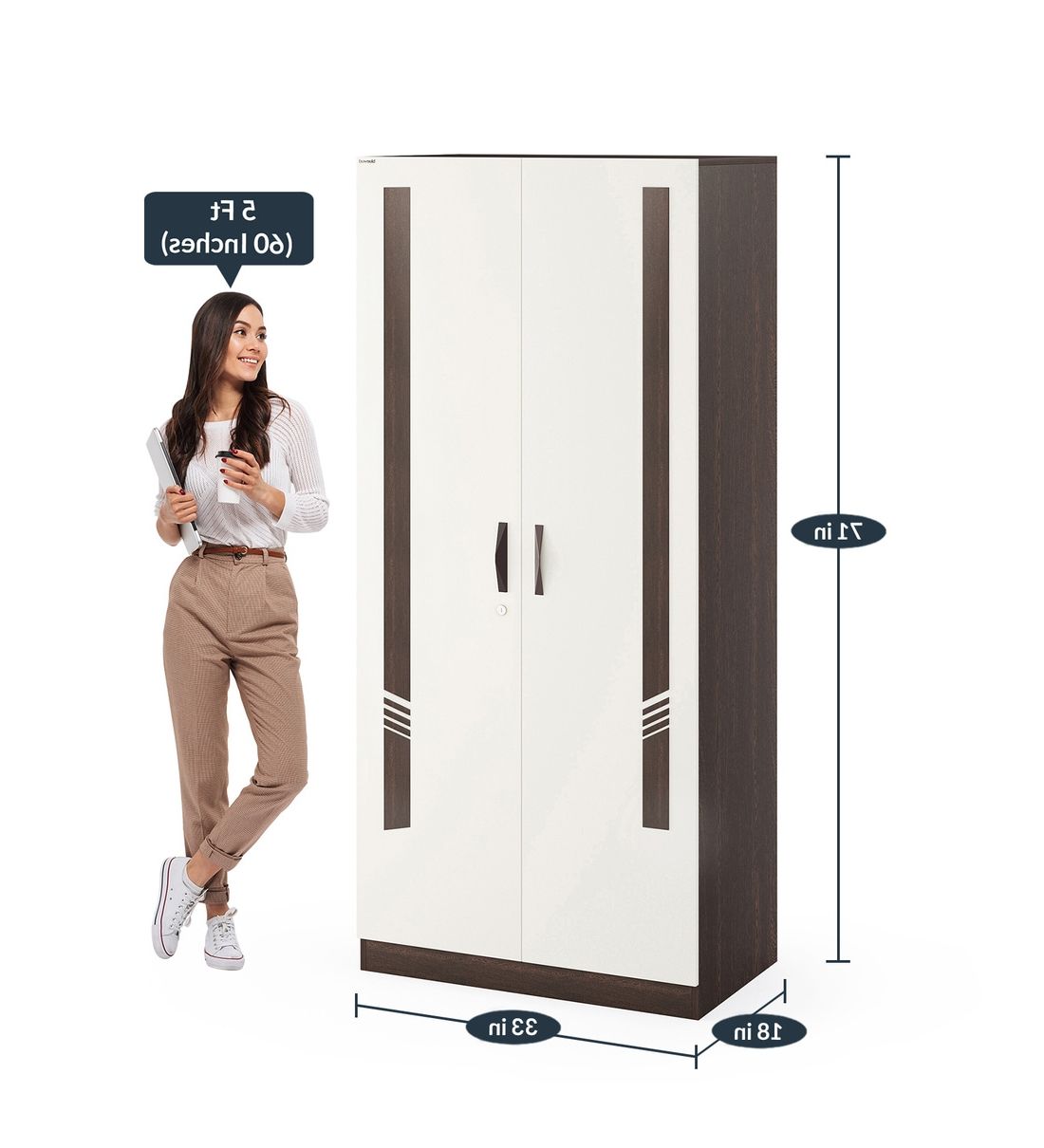 Buy Andrie 2 Door Wardrobe In Wenge & White Finish At 26% Offbluewud |  Pepperfry Pertaining To 60 Inch Wardrobes (View 15 of 20)