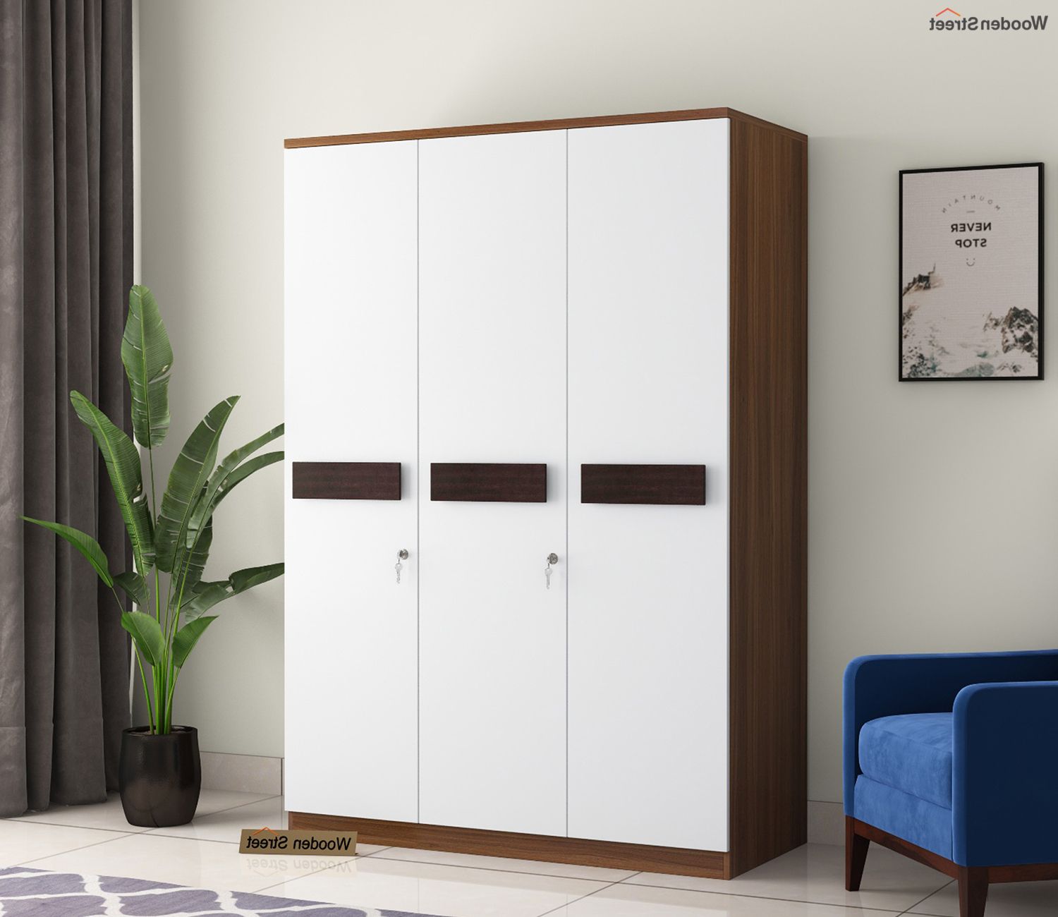 Buy Ashley 3 Door Multi Utility Wardrobe (exotic Teak Frosty White Finish)  Online In India At Best Price – Modern Wardrobes – Bedroom Cabinets –  Storage Furniture – Furniture – Wooden Street Product Within Cheap 3 Door Wardrobes (View 6 of 20)