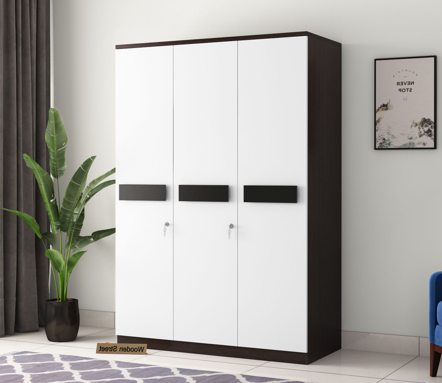Buy Ashley 3 Door Multi Utility Wardrobe (flowery Wenge Frosty White  Finish) Online In India At Best Price – Modern Wardrobes – Bedroom Cabinets  – Storage Furniture – Furniture – Wooden Street Product Throughout White 3 Door Wardrobes (Gallery 9 of 20)