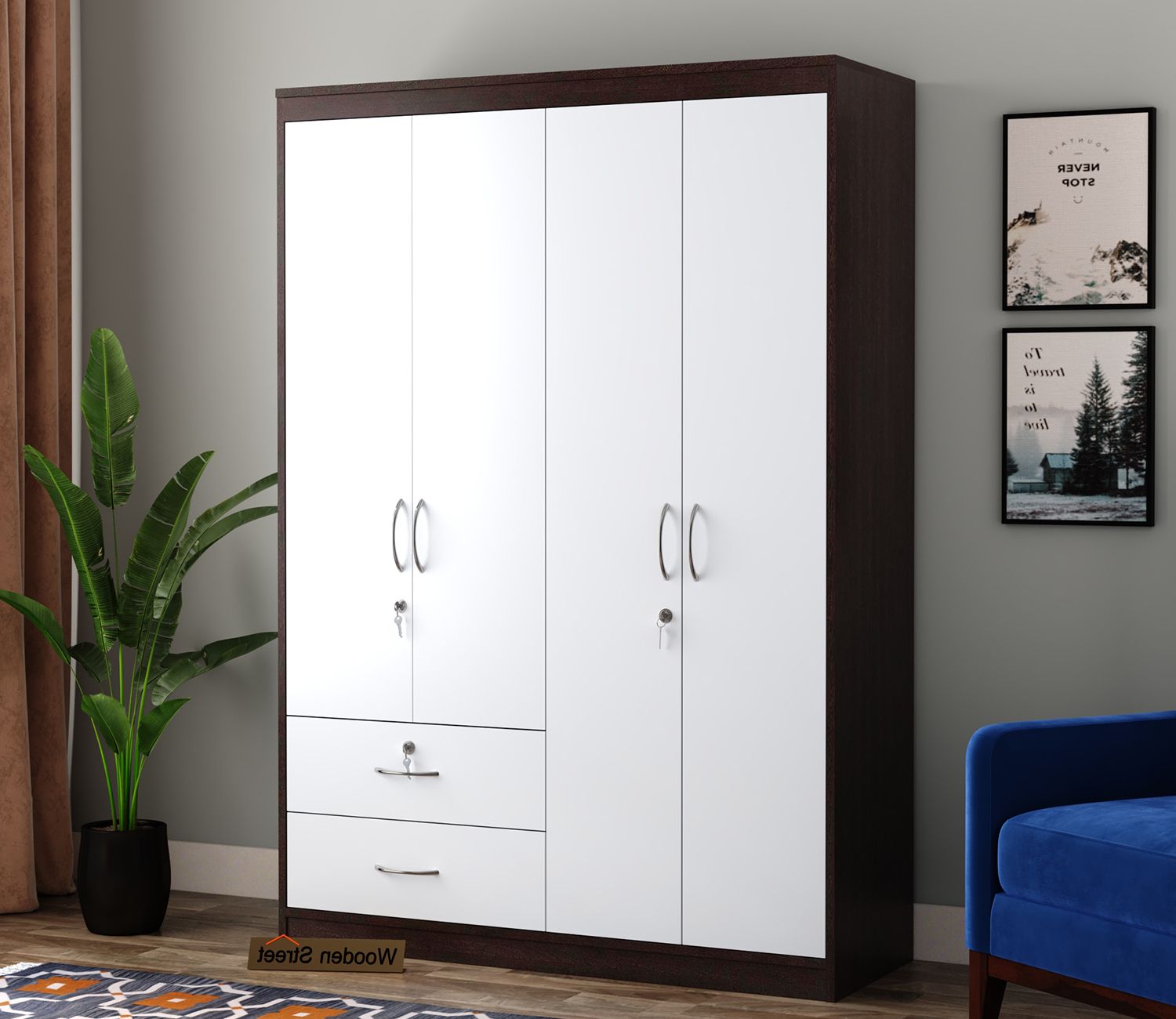 Buy Atlantis Modular 4 Door Cupboard With Drawers (flowery Wenge Frosty  White) Online In India At Best Price – Modern Wardrobes – Bedroom Cabinets  – Storage Furniture – Furniture – Wooden Street Product For Wardrobes With 4 Doors (Gallery 8 of 20)