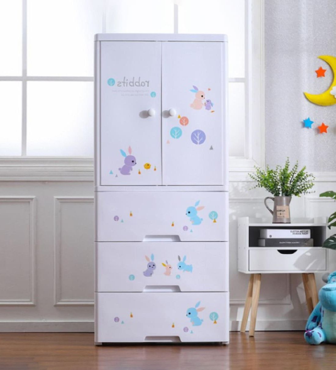 Buy Bunny Plastic Kids 2 Door Wardrobe In White Colour At 20% Offthe  Tickle Toe | Pepperfry Intended For Cheap Baby Wardrobes (Gallery 13 of 20)