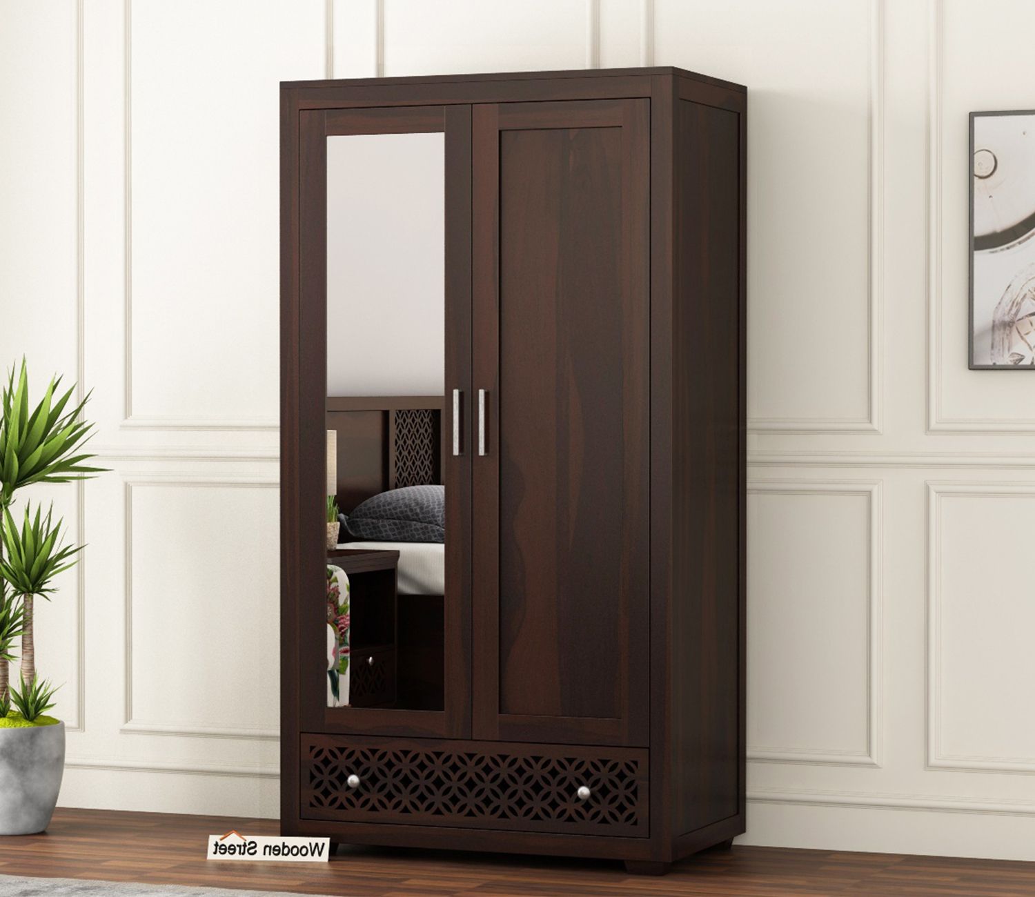 Buy Cambrey 2 Door Wardrobe With Mirror (walnut Finish) Online In India At  Best Price – Modern Wardrobes – Bedroom Cabinets – Storage Furniture –  Furniture – Wooden Street Product Throughout Double Wardrobes With Mirror (View 14 of 20)