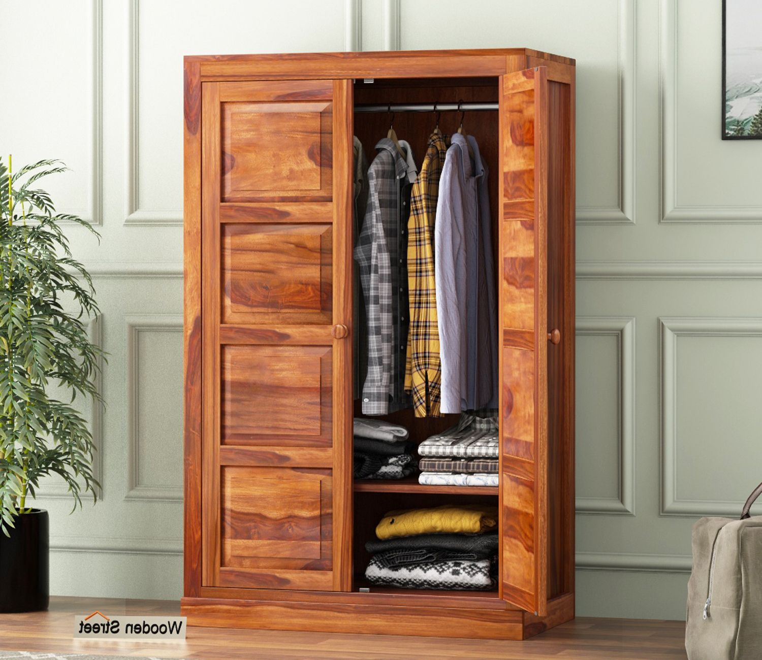 Buy Charles Medium Size Wardrobe (honey Finish) Online In India At Best  Price – Modern Wardrobes – Bedroom Cabinets – Storage Furniture – Furniture  – Wooden Street Product Throughout Medium Size Wardrobes (View 6 of 20)