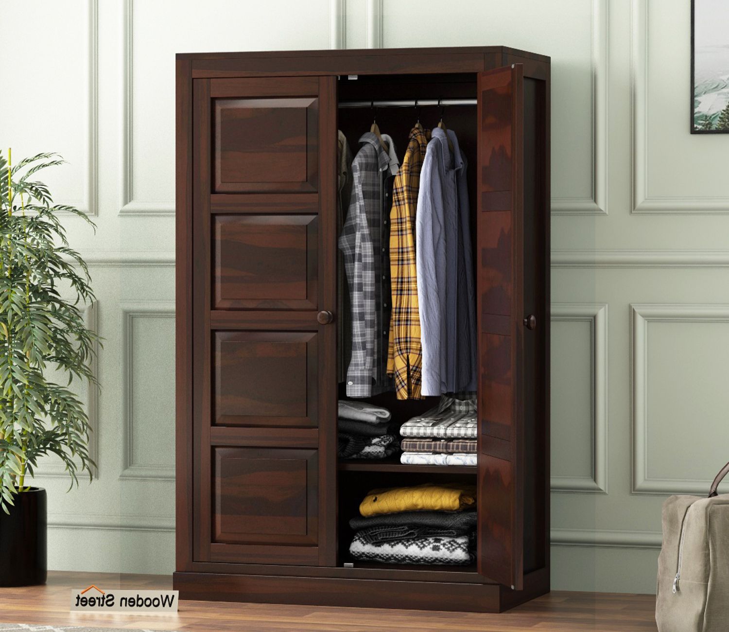 Buy Charles Medium Size Wardrobe (walnut Finish) Online In India At Best  Price – Modern Wardrobes – Bedroom Cabinets – Storage Furniture – Furniture  – Wooden Street Product With Regard To Medium Size Wardrobes (Gallery 3 of 20)