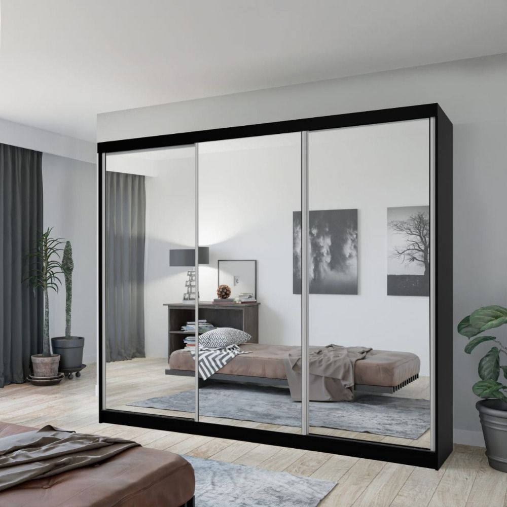 Buy Chicago Wardrobes 250cm | Quality Assurance| Mn Furniture In Black Wardrobes With Mirror (Gallery 20 of 20)
