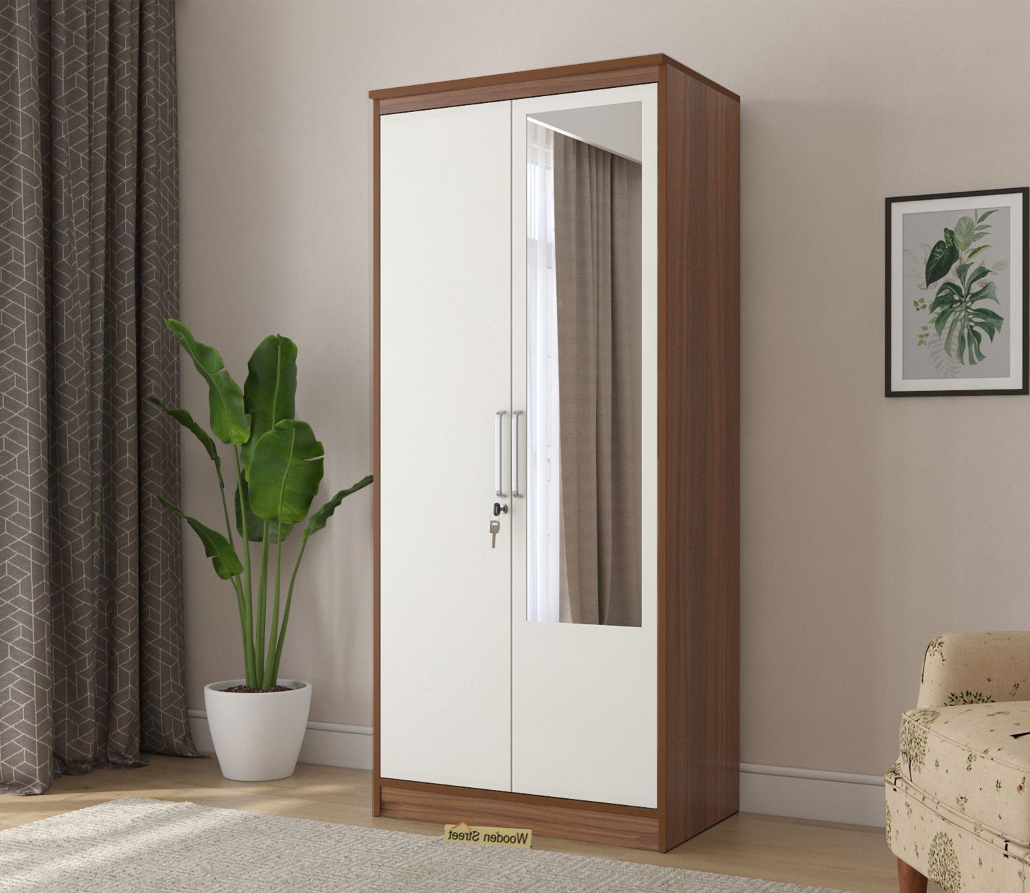 Buy Denver 2 Door Wardrobe With Mirror (exotic Teak Finish) Online In India  At Best Price – Modern Wardrobes – Bedroom Cabinets – Storage Furniture –  Furniture – Wooden Street Product Pertaining To Single White Wardrobes With Mirror (Gallery 8 of 20)