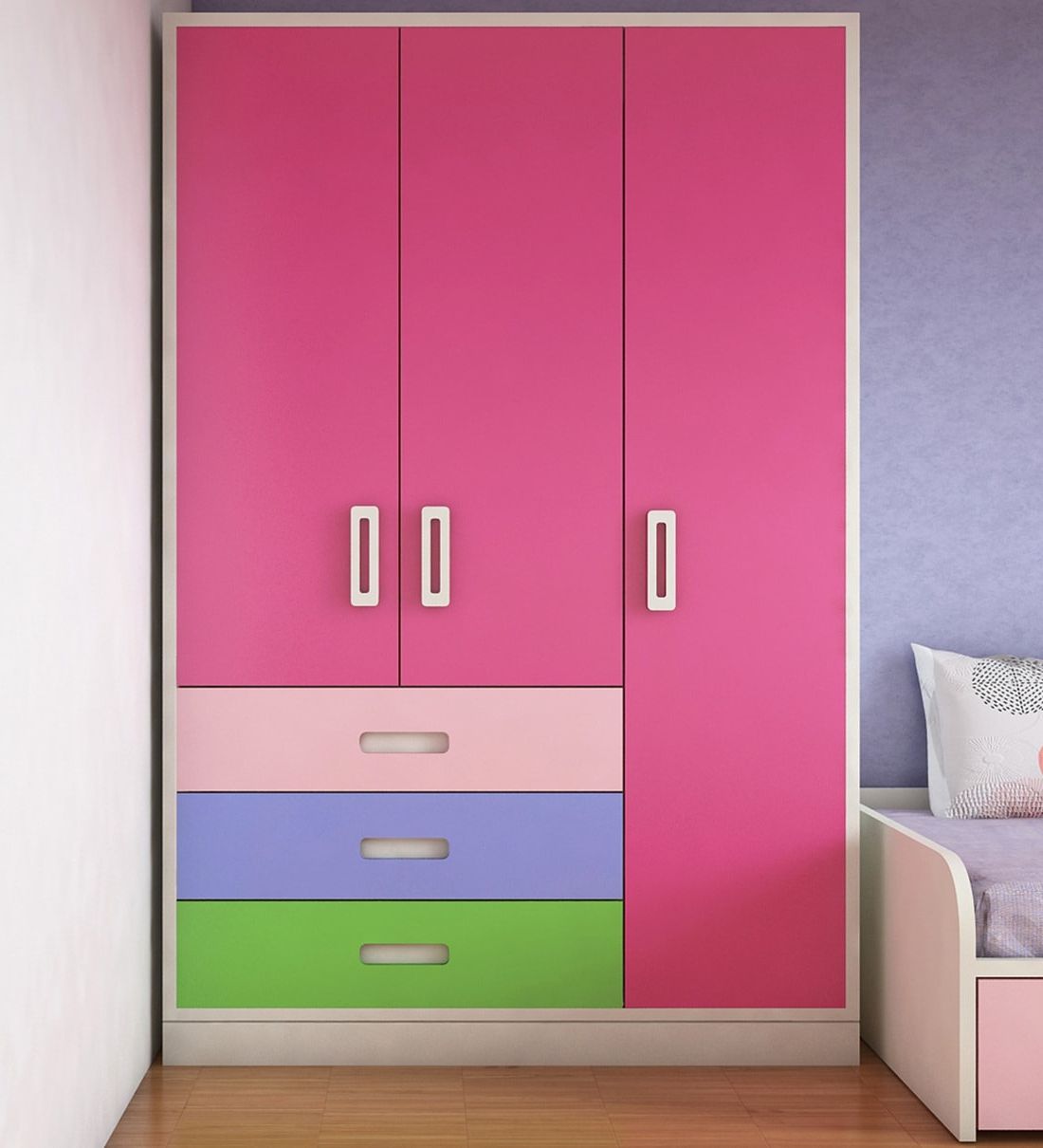 Buy Fiona Kids 3 Door Wardrobe In Barbie Pink Finish At 33% Offadona |  Pepperfry For Childrens Pink Wardrobes (Gallery 14 of 20)