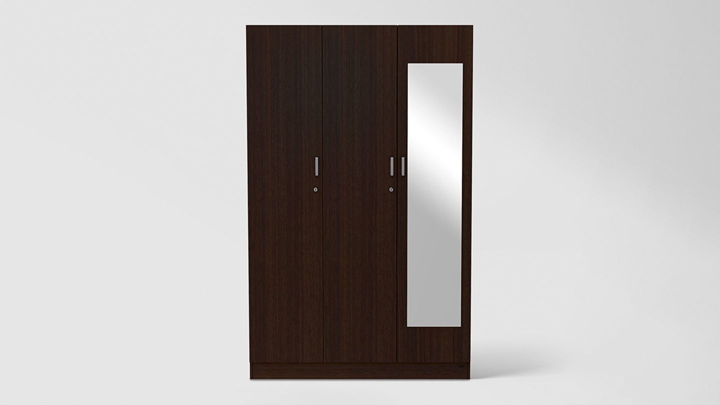 Buy Godrej Genesys Wooden Wardrobe – 3 Door In With Mirror In Dark Walnut |  Godrej Interio Intended For Dark Wood Wardrobes With Mirror (Gallery 15 of 20)
