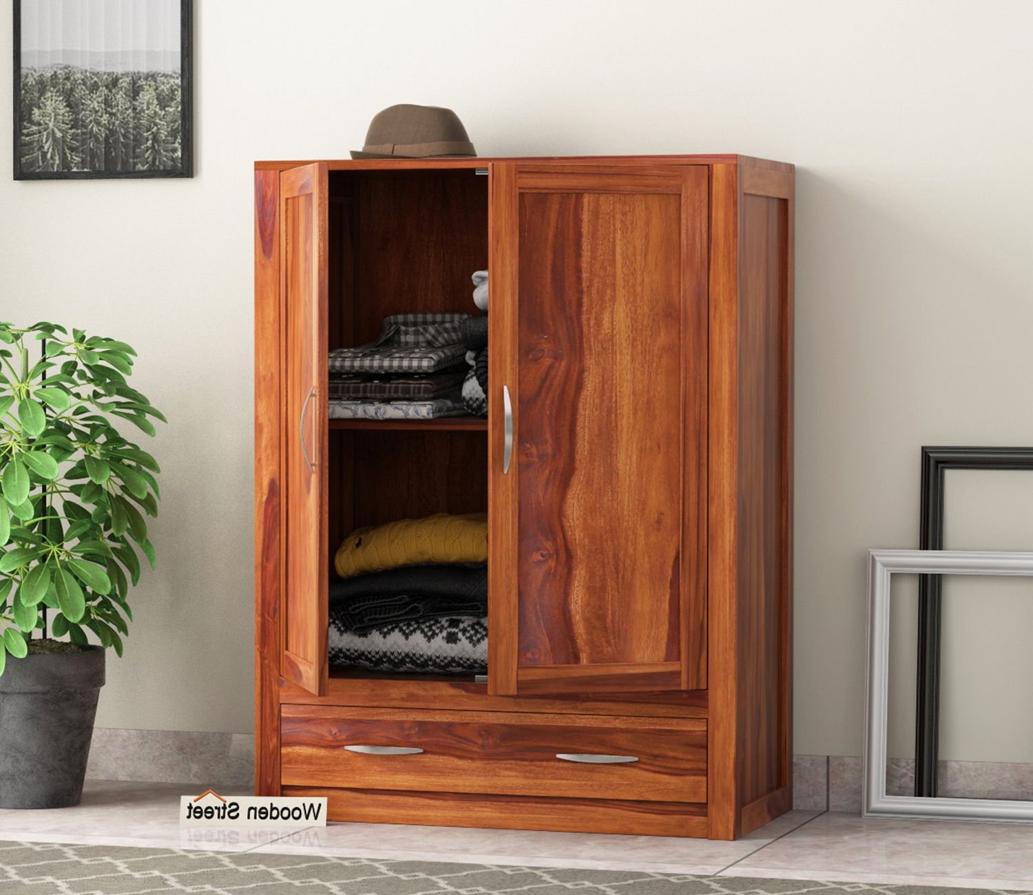 Buy Holden Small Size Wardrobe (honey Finish) Online In India At Best Price  – Modern Wardrobes – Bedroom Cabinets – Storage Furniture – Furniture –  Wooden Street Product With Regard To Small Wardrobes (Gallery 7 of 20)