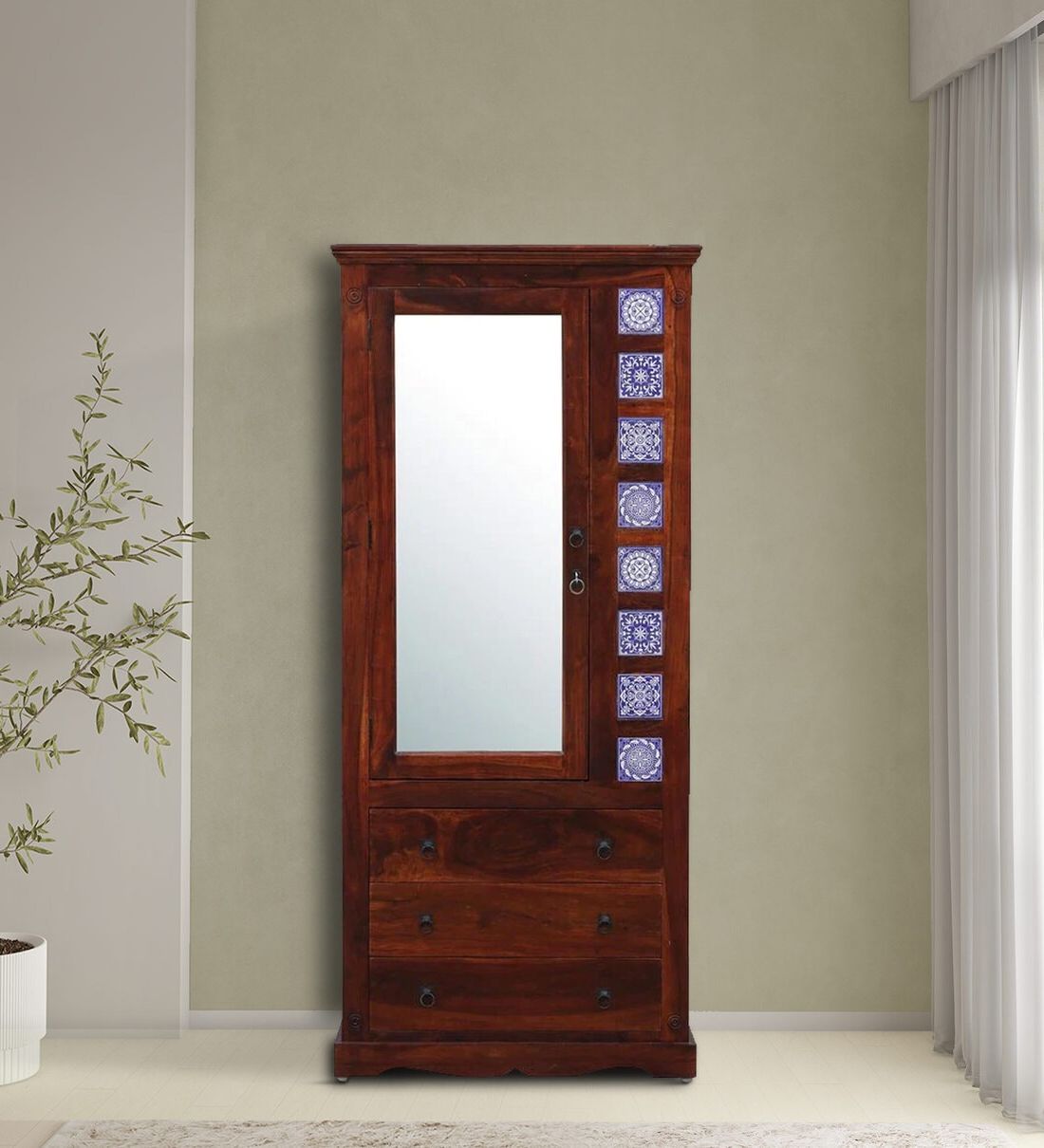 Buy Kamchini Sheesham Wood Single Door Wardrobe In Scratch Resistant Honey  Oak Finish With Mirror At 1% Offmudramark From Pepperfry | Pepperfry In One Door Wardrobes With Mirror (View 11 of 20)