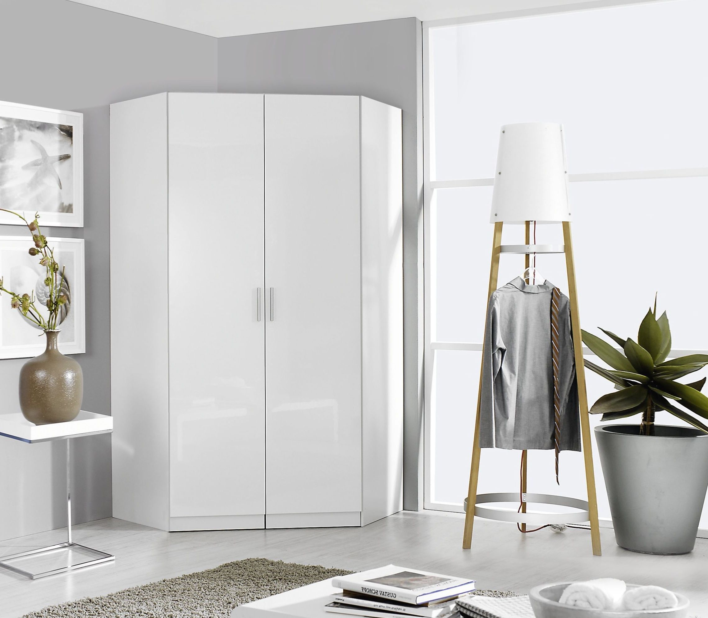 Featured Photo of The Best White Gloss Corner Wardrobes