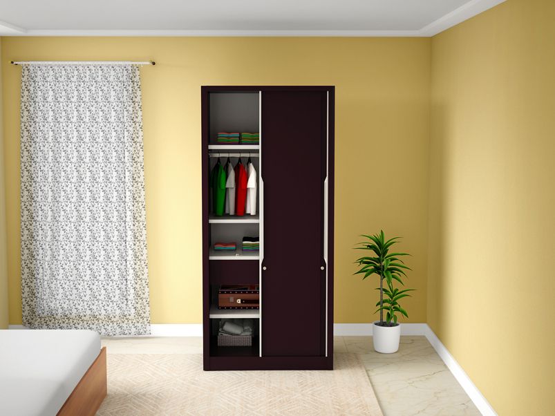 Buy Slide N Store Compact Plus 2 Door Wardrobe In Textured Colour Shell  Wine Red Colour Upto 45% Discount | Godrej Interio Pertaining To Wardrobes With 2 Sliding Doors (View 17 of 20)