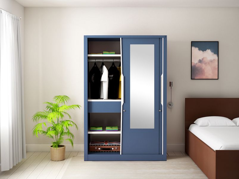 Buy Slide N Store Pro Plus 2 Door Wardrobe (mirror) In Phiroja Blue Colour  At Upto 60% Discount | Godrej Interio Pertaining To Double Wardrobes With Mirror (Gallery 9 of 20)