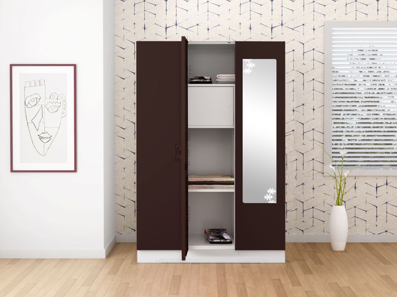 Buy Slimline 3 Door Steel Almirah (locker & Star Mirror) In Brown Colour At  Upto 60% Discount | Godrej Interio Regarding Wardrobes 3 Door With Mirror (View 18 of 20)
