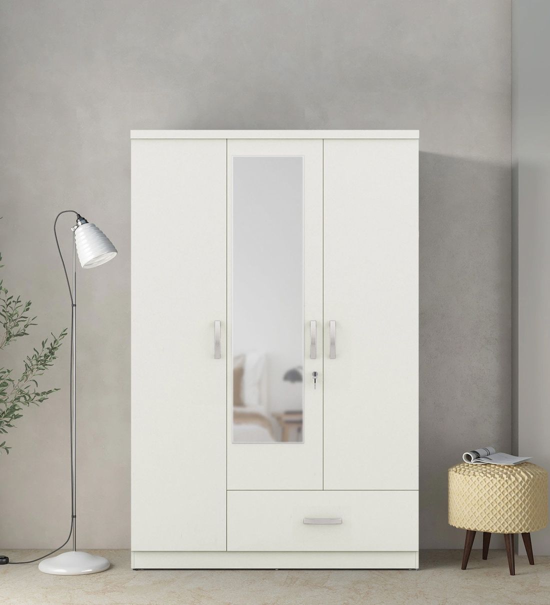 Buy Utsav 3 Door Wardrobe In White Finish With Mirror At 53% Off Hometown | Pepperfry Within White 3 Door Mirrored Wardrobes (Gallery 15 of 20)