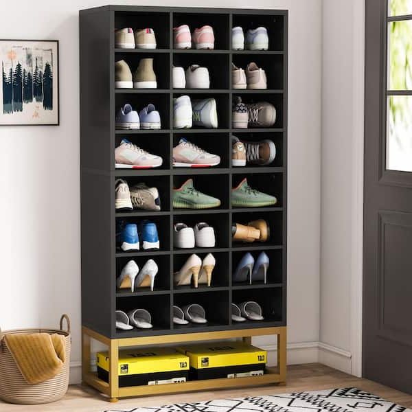 Byblight 55 In. H X 25 In. W Black 24 Pairs Shoe Storage Cabinet, 8 Tier  Shoe Rack Bb Xk00061gx – The Home Depot With Regard To Wardrobes Shoe Storages (Gallery 14 of 20)