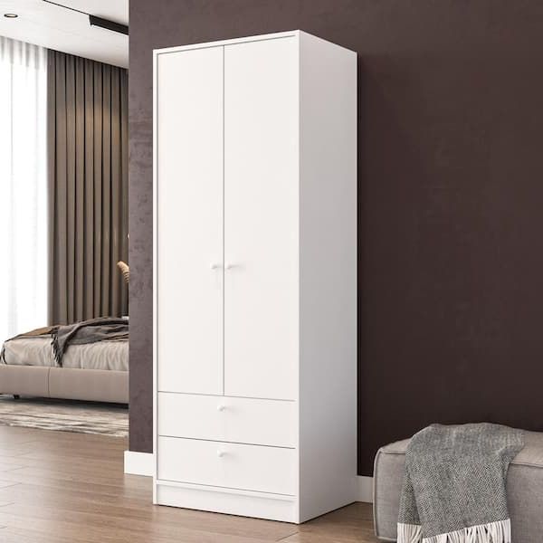 Cambridge White Wardrobe With 2 Doors And 2 Drawers 402001740001 – The Home  Depot Intended For White Double Wardrobes With Drawers (Gallery 17 of 20)