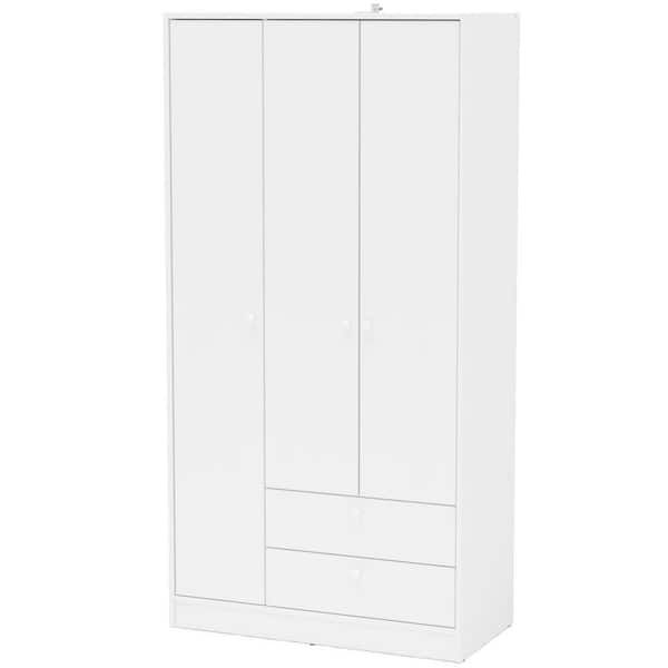 Cambridge White Wardrobe With 3 Doors And 2 Drawers 402001760001 – The Home  Depot Inside 3 Door White Wardrobes With Drawers (Gallery 1 of 20)