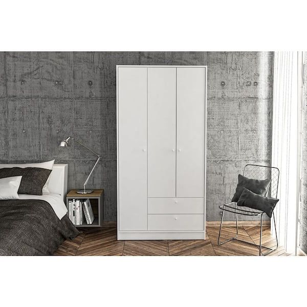 Cambridge White Wardrobe With 3 Doors And 2 Drawers 402001760001 – The Home  Depot Inside White 3 Door Wardrobes With Drawers (Gallery 20 of 20)