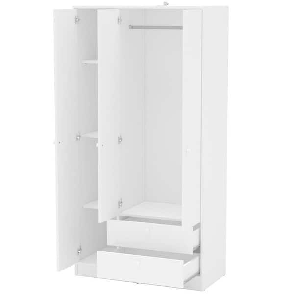 Cambridge White Wardrobe With 3 Doors And 2 Drawers 402001760001 – The Home  Depot Intended For 3 Door White Wardrobes (Gallery 3 of 20)