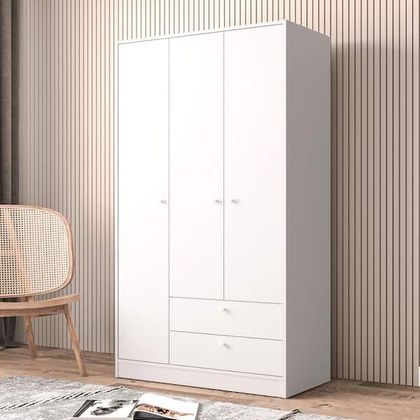 Cambridge White Wardrobe With 3 Doors And 2 Drawers 402001760001 – The Home  Depot With Regard To White 3 Door Wardrobes (View 10 of 20)