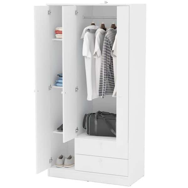 Cambridge White Wardrobe With 3 Doors And 2 Drawers 402001760001 – The Home  Depot Within 3 Door Wardrobes With Drawers And Shelves (View 3 of 20)