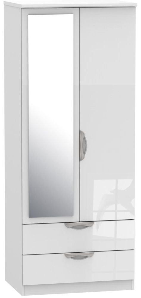 Camden High Gloss White 2 Door 2 Drawer Mirror Wardrobe | George Street  Furnishers Intended For White Gloss Mirrored Wardrobes (View 10 of 20)