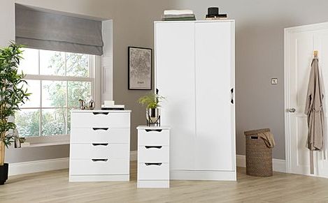 Camden White High Gloss 3 Piece 2 Door Sliding Wardrobe Bedroom Furniture  Set | Furniture And Choice With Cheap Wardrobes And Chest Of Drawers (View 4 of 20)